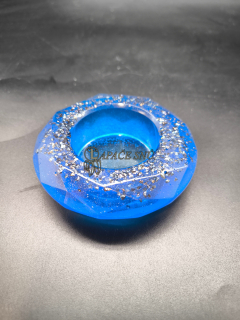 Svícen z pryskyřice - diamantový - modrý